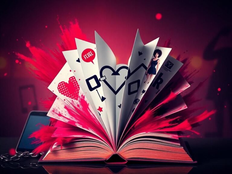 Flick International Abstract representation of an open book symbolizing free speech and expression with artistic symbols of pornography and digital age