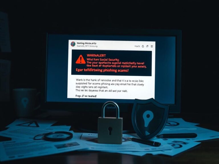 Flick International Close-up of a computer screen displaying a phishing email alert targeting retirees