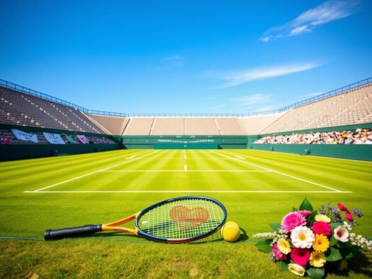 Flick International Vibrant scene of Wimbledon tennis court with lush green grass