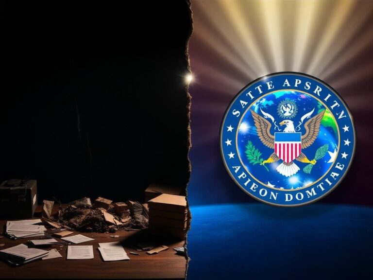 Flick International A dramatic split scene showing the transition from USAID to the State Department's control over foreign assistance programs.