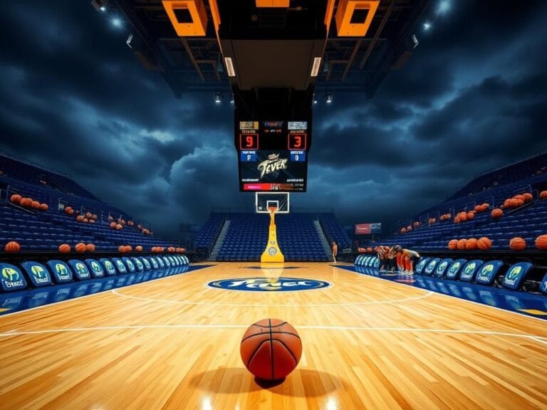 Flick International Vibrant basketball court scene featuring the Indiana Fever's home arena