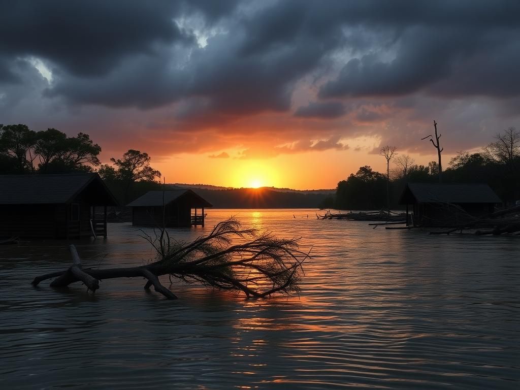 Flick International Tranquil summer camp at Camp Mystic partially submerged in floodwaters during Texas flooding