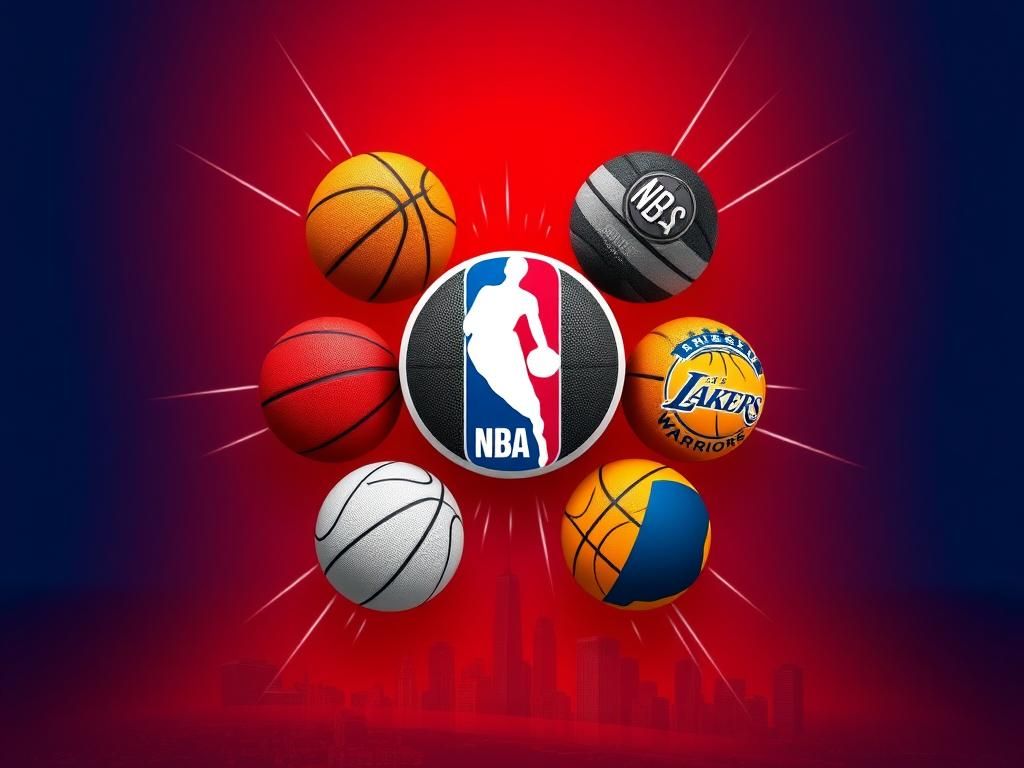Flick International Abstract image of the NBA logo with seven colored basketballs representing teams in historic Kevin Durant trade