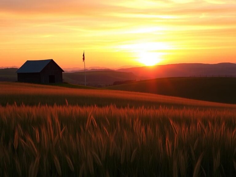 Flick International Scenic view of Kentucky hills at sunset with grass and barn