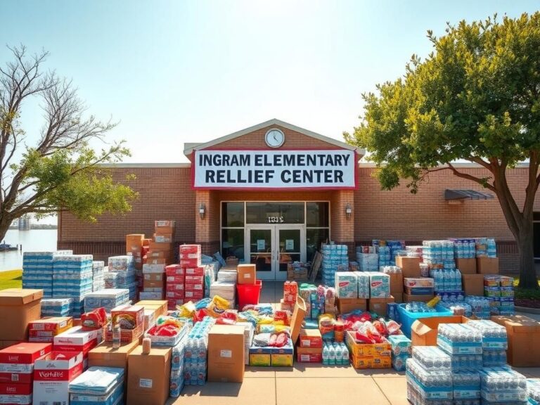 Flick International Ingram Elementary School transformed into a supply depot for flood relief efforts