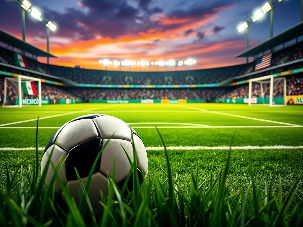 Flick International Close-up of a soccer ball on a vibrant green field during a dramatic Gold Cup match