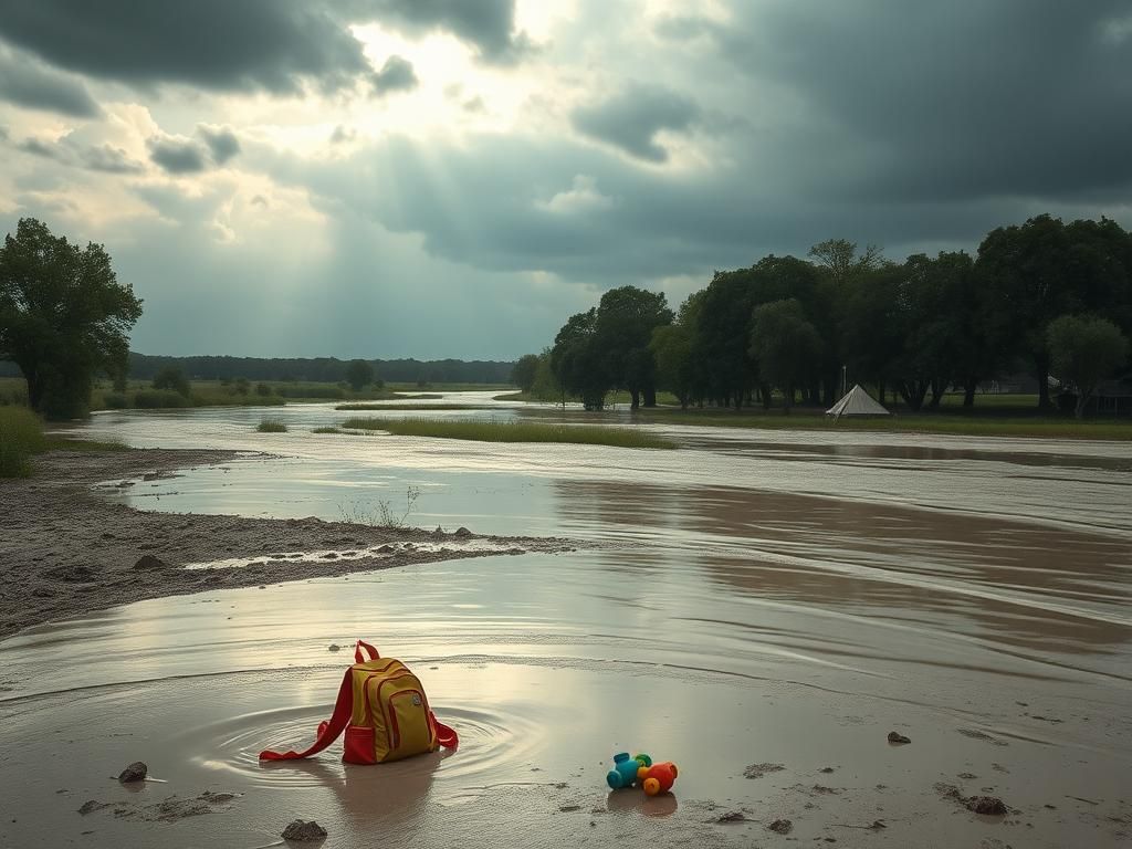 Flick International Aftermath of Texas floods with remnants of childhood belongings in the silt