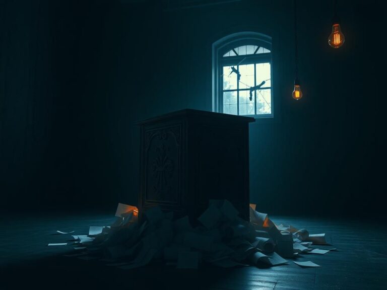 Flick International Dark and moody ballot box in a dimly lit room symbolizing electoral conspiracy