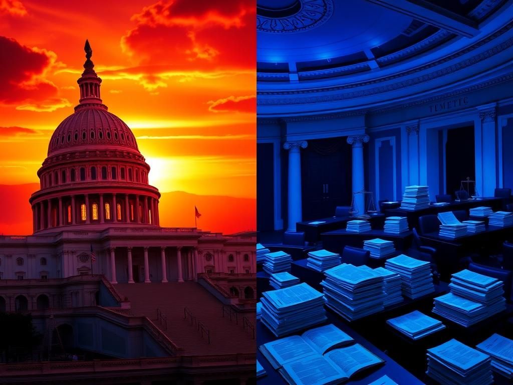 Flick International Split-image of U.S. Capitol and Senate chamber depicting legislative contrasts
