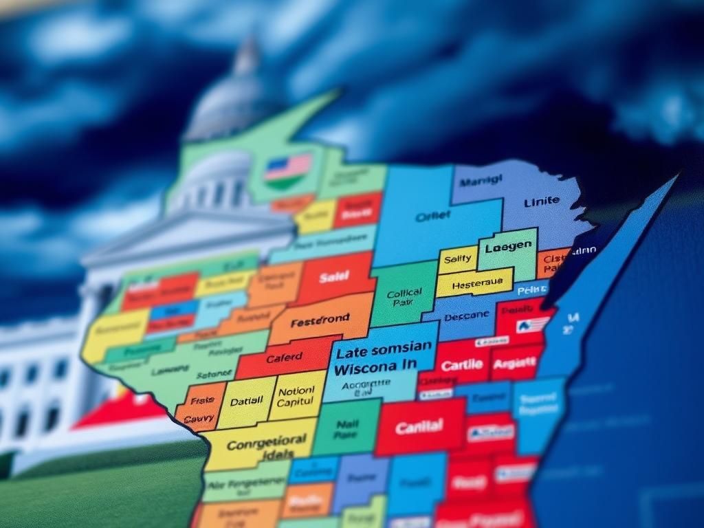 Flick International Close-up of a colorful map of Wisconsin highlighting congressional district boundaries