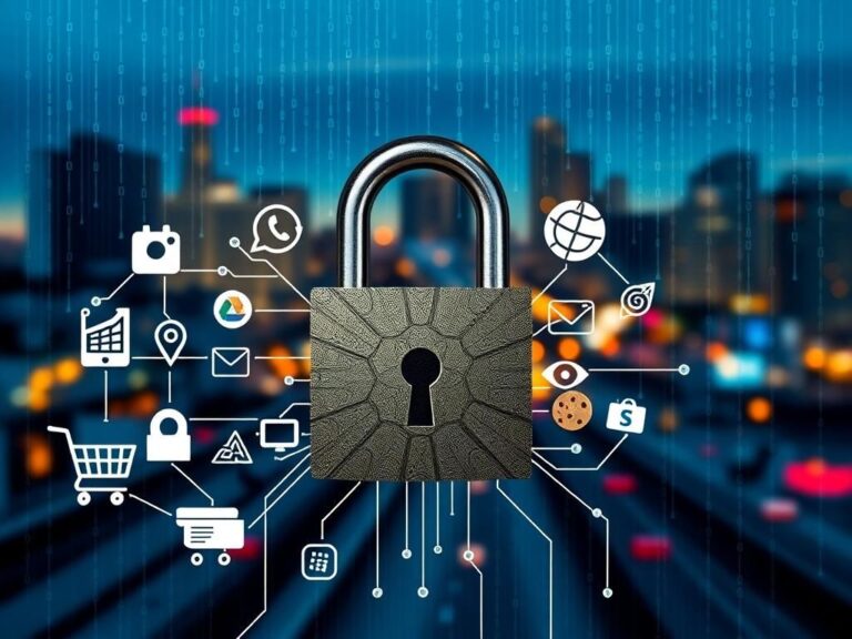 Flick International A collage illustrating data privacy with a large padlock and digital icons representing personal data.