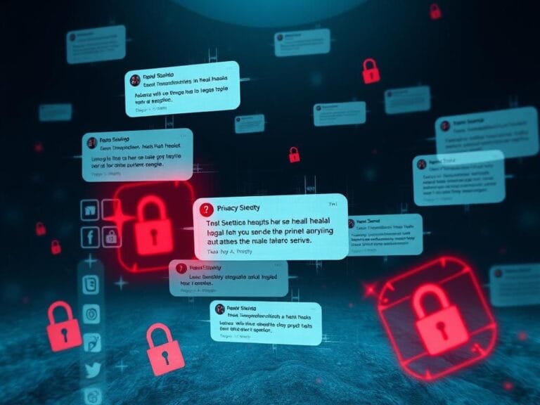 Flick International A surreal digital landscape depicting a fragmented chat interface with floating bubbles about personal topics.