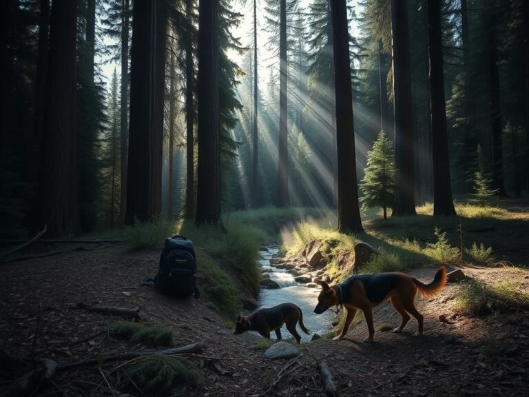 Flick International A serene forest scene in the Sawtooth National Forest of Idaho with cadaver dogs searching for evidence in the manhunt for Travis Decker.