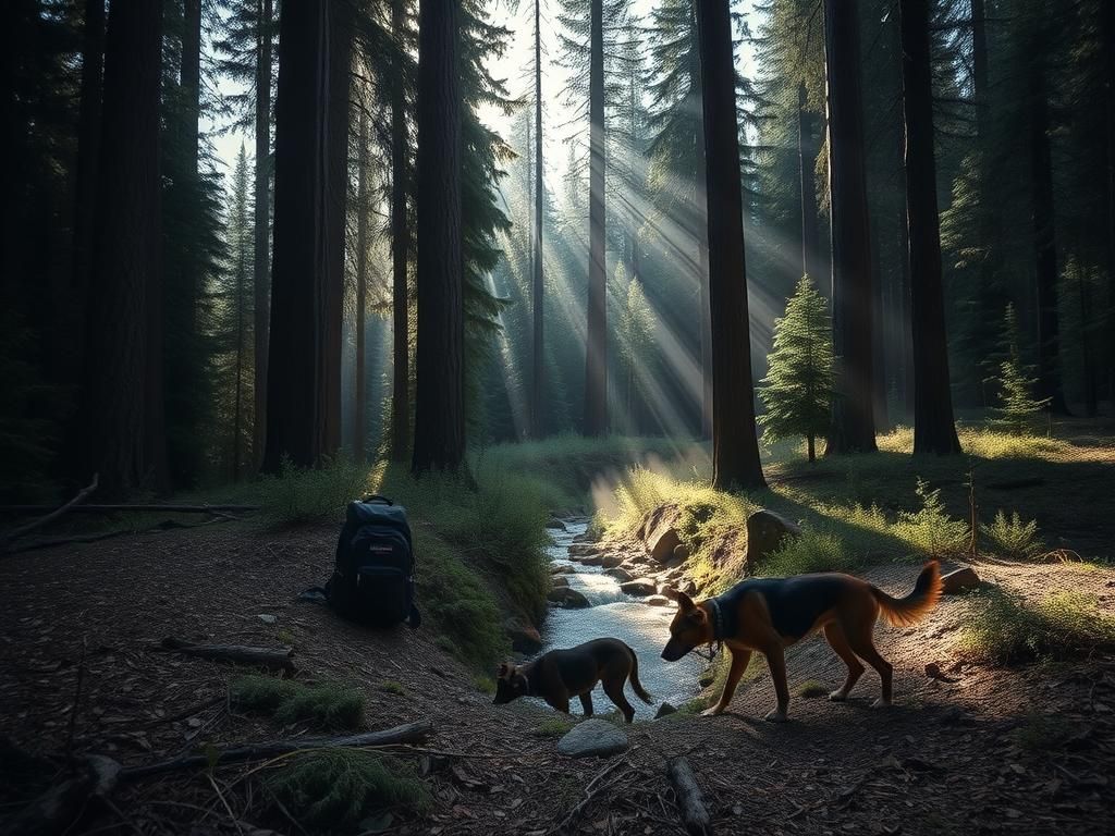 Flick International A serene forest scene in the Sawtooth National Forest of Idaho with cadaver dogs searching for evidence in the manhunt for Travis Decker.