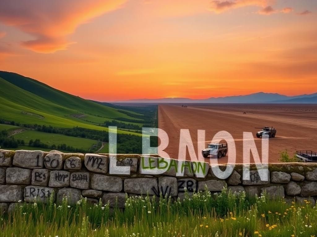 Flick International A serene landscape divided by a symbolic border, illustrating Lebanon and Israel's complex political history