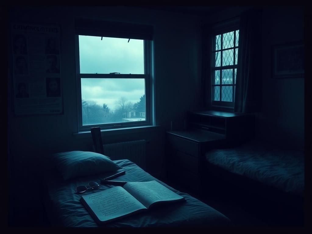Flick International Dimly lit college dorm room evoking isolation and confusion
