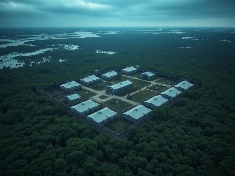 Flick International Aerial view of the Alligator Alcatraz migrant detention center in the Florida Everglades