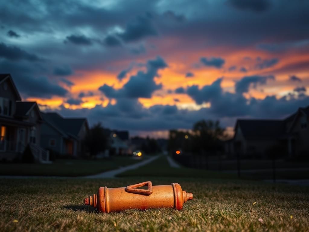 Flick International Dimly lit suburban neighborhood at dusk with an abandoned toy symbolizing the impact of immigration policies on families