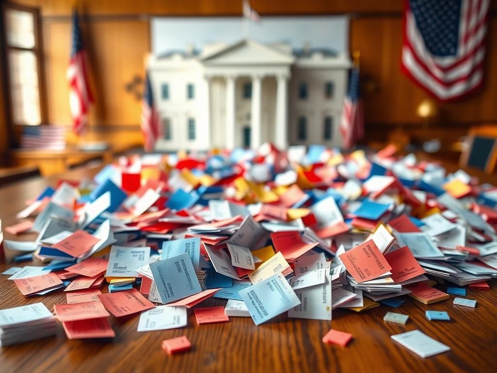 Flick International A vibrant scene of colorful ballots on a wooden table symbolizing high voter turnout in the 2024 election
