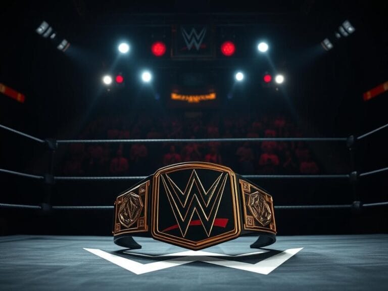 Flick International Championship belt gleaming under dramatic spotlights in a wrestling ring