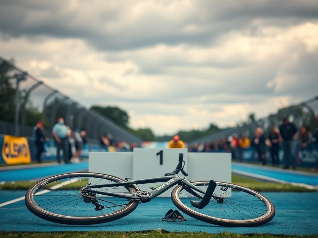 Flick International Empty cycling podium with medals reflecting sunlight, symbolizing the controversy in women's sports.