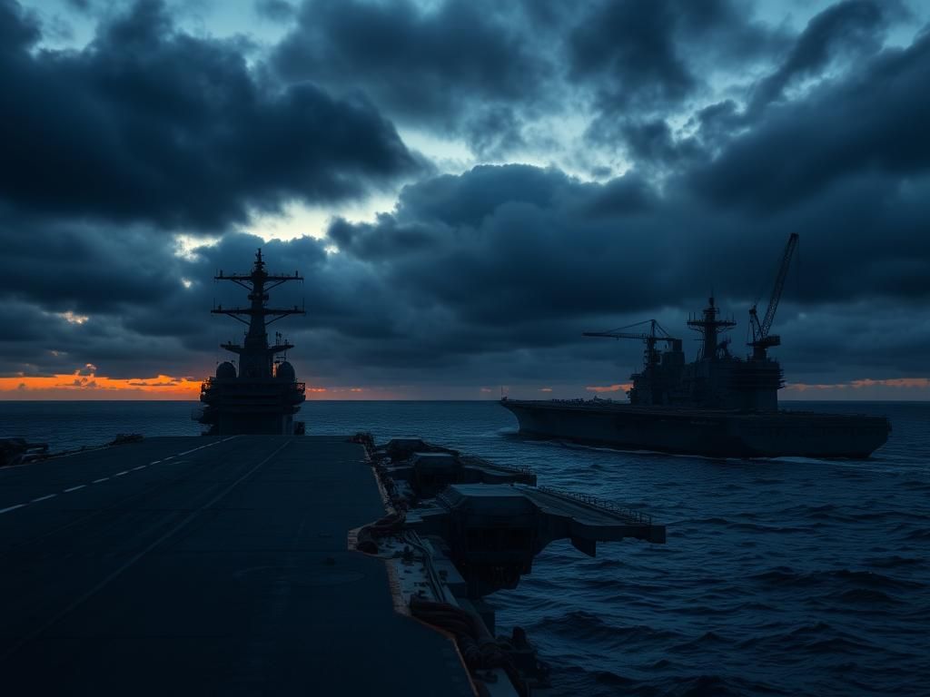 Flick International A dramatic aerial view of the USS Nimitz preparing for decommissioning, showcasing the Navy's fleet reduction challenges.