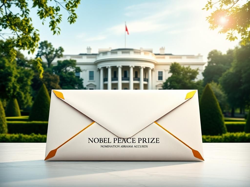 Flick International A majestic view of the White House with a gold-accented Nobel Peace Prize nomination envelope