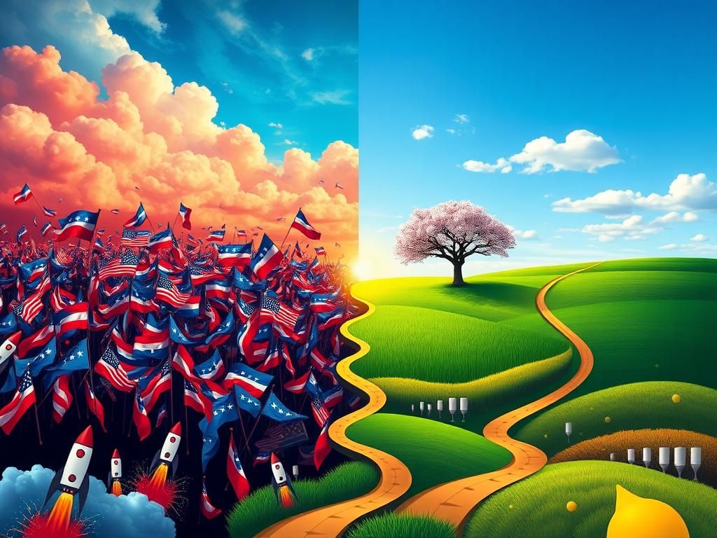 Flick International Split landscape illustrating the contrast between the two-party system and a hopeful third party emergence