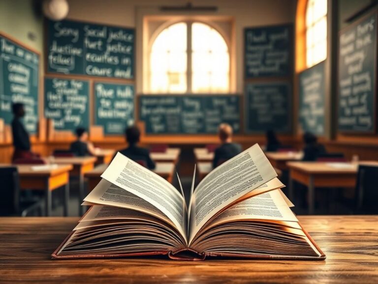 Flick International Open book fluttering in the wind, symbolizing the voice of educators amid a classroom backdrop