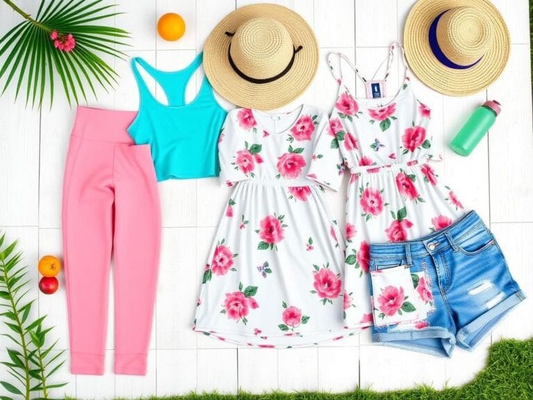 Flick International Vibrant flat lay of women's workout clothes and sundresses