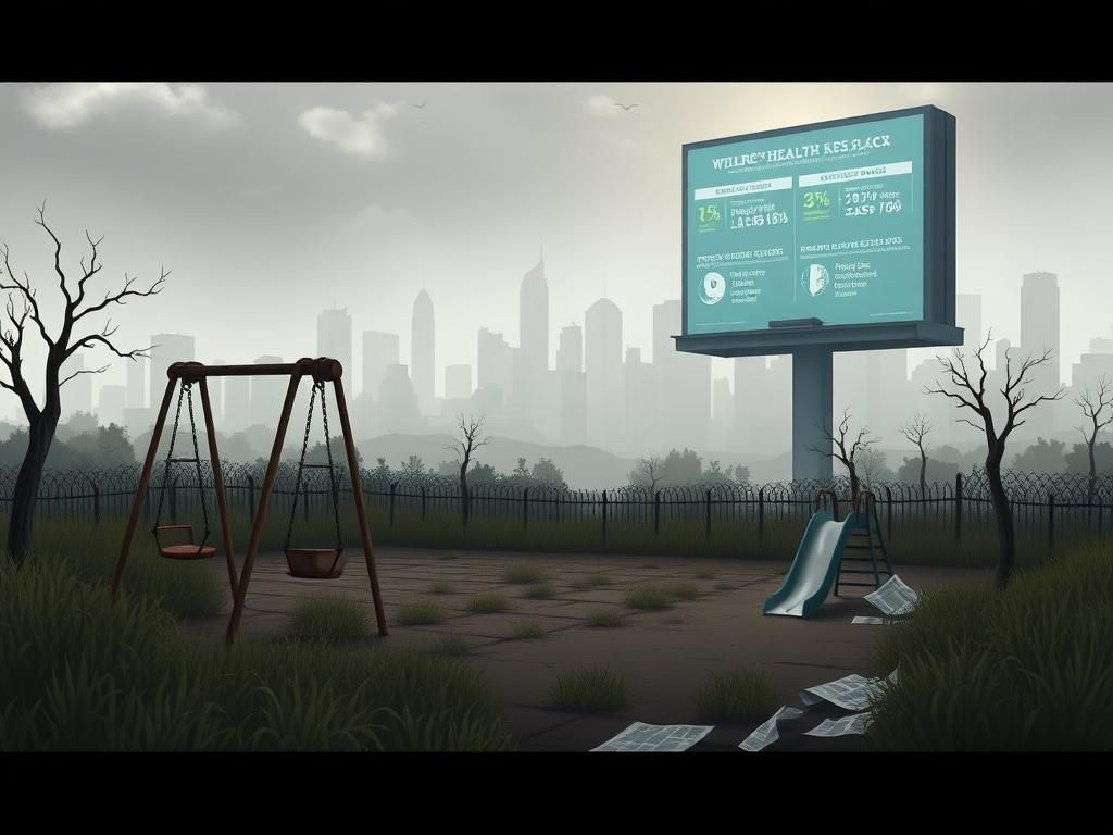 Flick International A somber illustration of an empty playground symbolizing the decline in children's health in America.