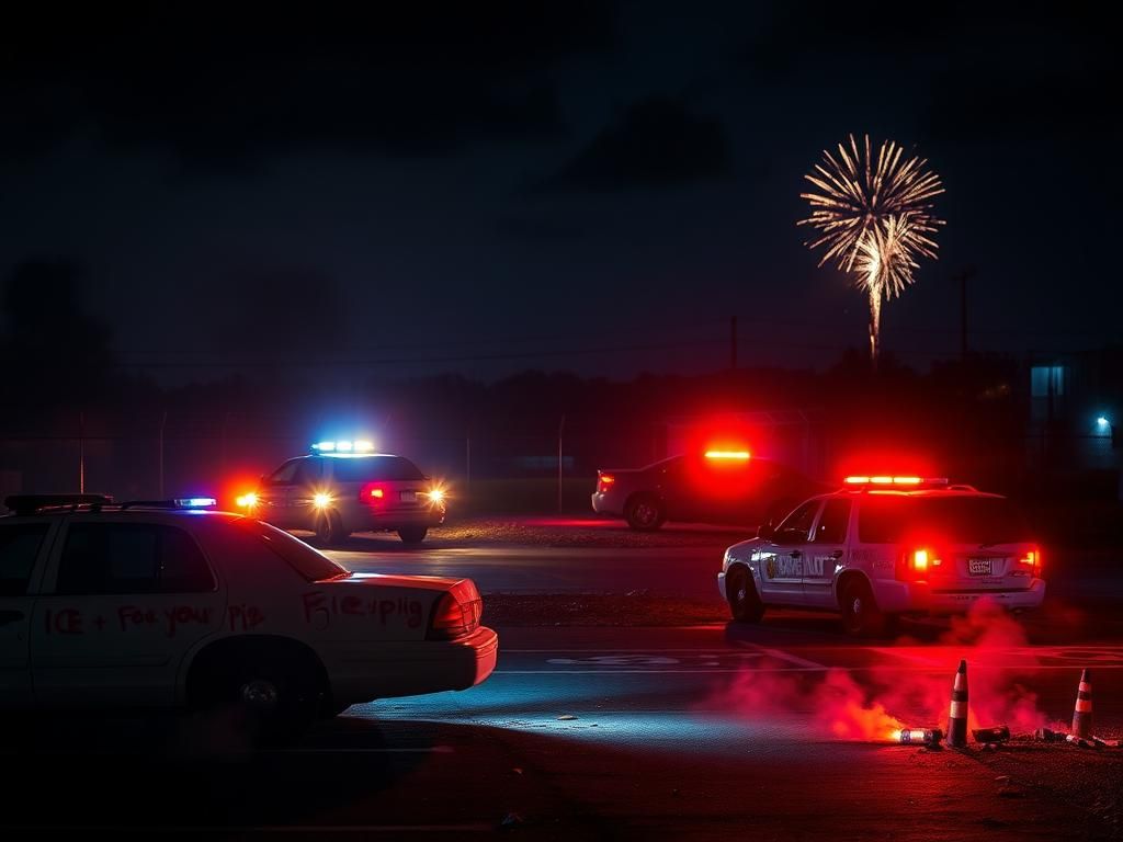 Flick International Dramatic night scene at a Texas immigration detention center during ambush