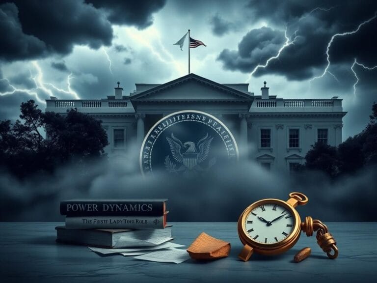 Flick International A dramatic depiction of the White House against a stormy sky, symbolizing political tension and controversy.