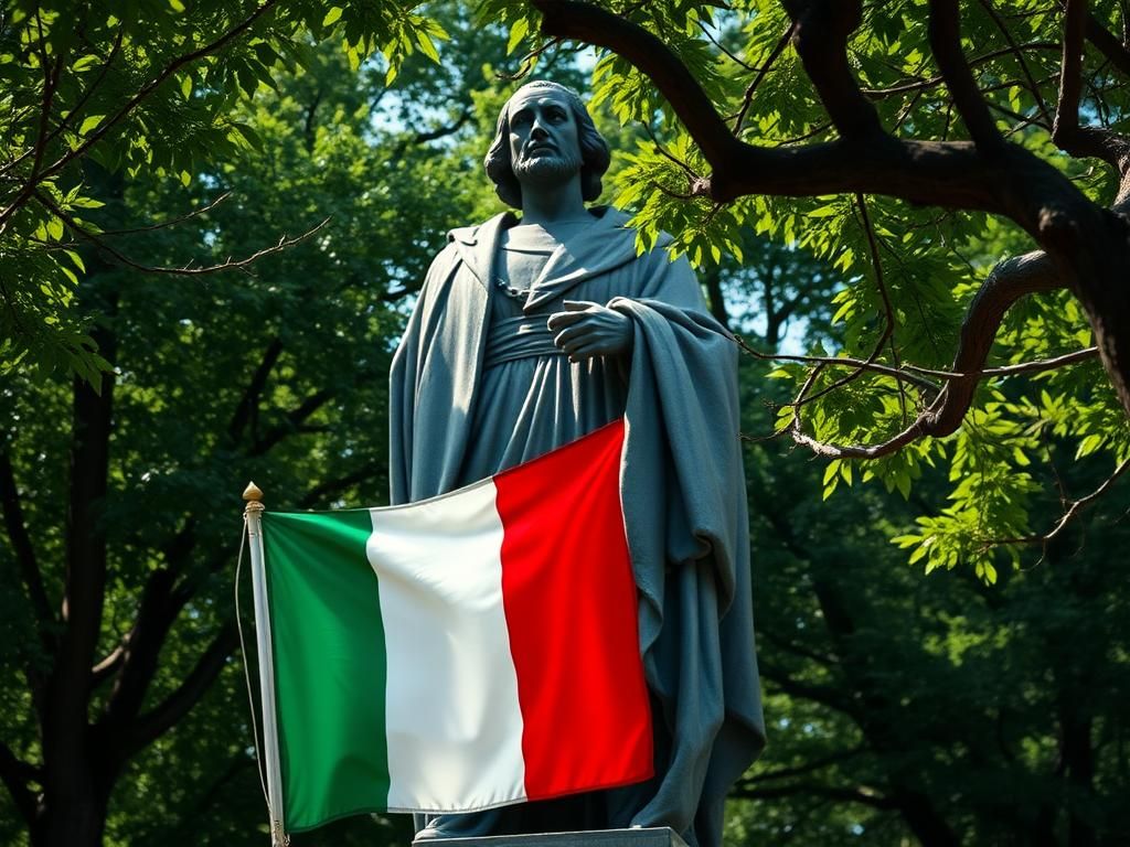 Flick International Close-up view of a weathered statue of Christopher Columbus surrounded by greenery, symbolizing cultural debate