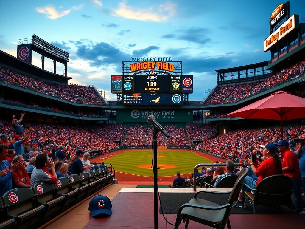 Flick International A vibrant scene at Wrigley Field with fans booing during Alex Cooper's performance.