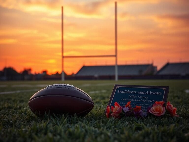 Flick International Nostalgic football field at dusk with goalposts and a vintage leather football