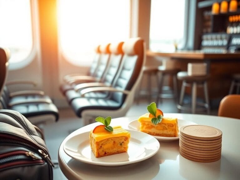 Flick International A vibrant airport scene with empty airplane seats and a child's toy peeking from a travel bag