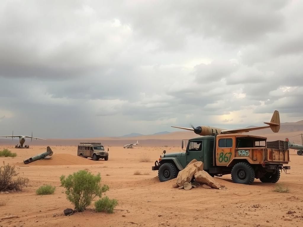 Flick International Abandoned military vehicles in a desolate Afghan landscape