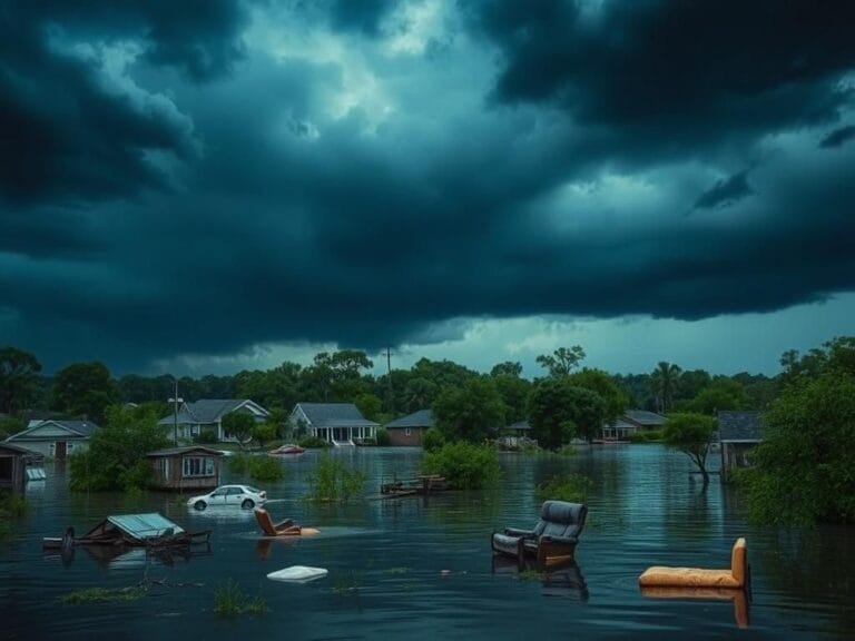 Flick International Dramatic flooded Texas landscape depicting the aftermath of severe floods