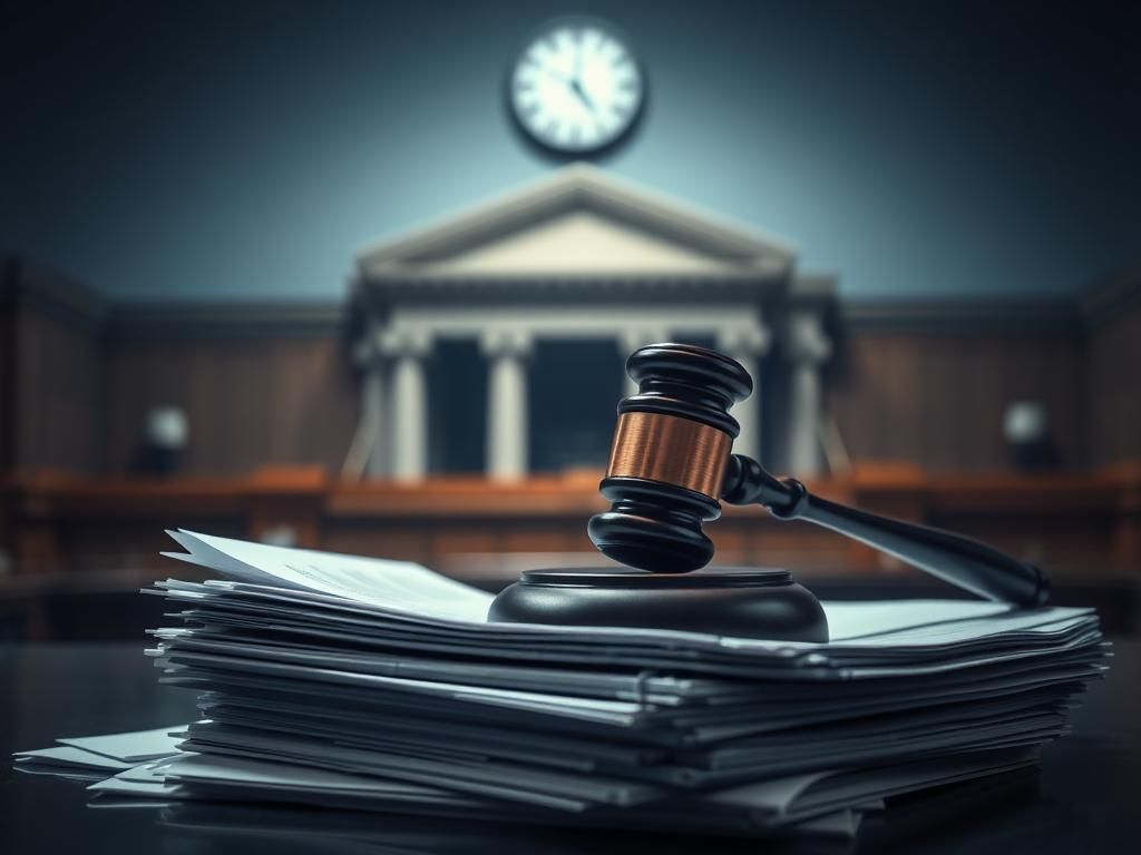 Flick International A solemn courtroom scene depicting a gavel and legal documents symbolizing Diddy's sentencing hearing