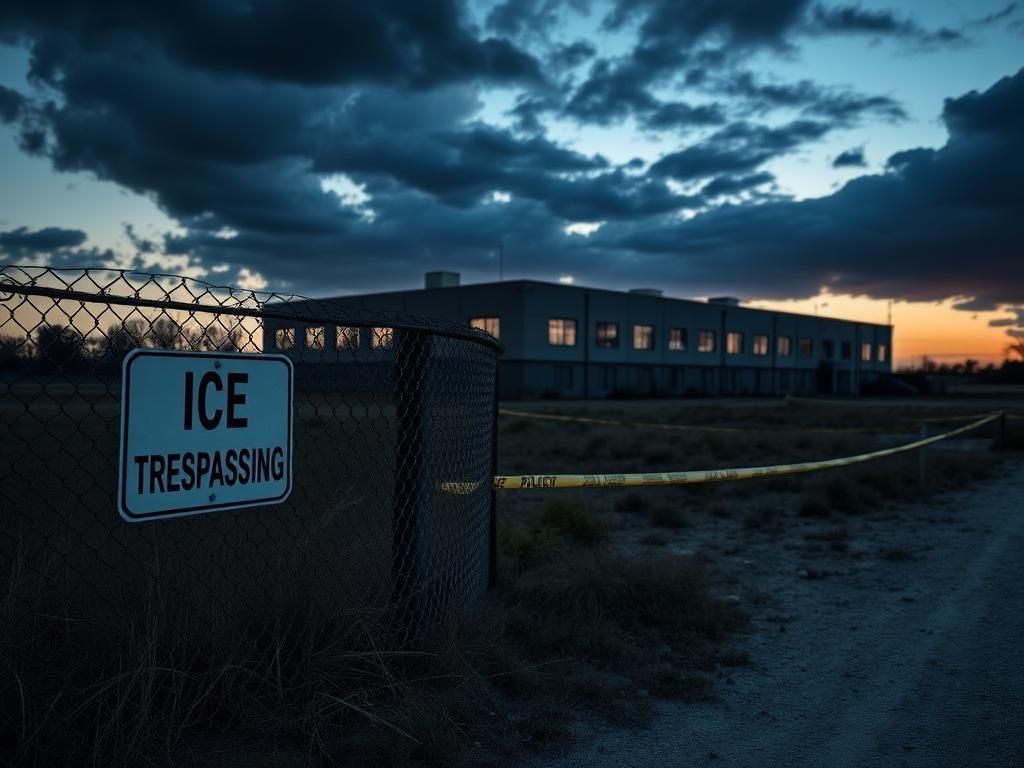 Flick International Abandoned ICE enforcement facility in Texas at twilight
