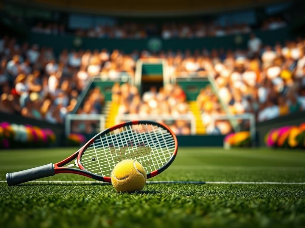 Flick International Artistic representation of a tennis court at Wimbledon with a soccer ball hinting at Trinity Rodman's identity