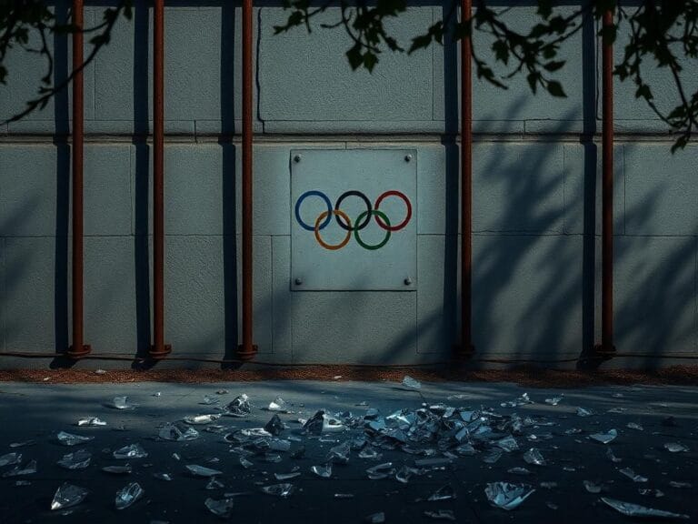 Flick International A weathered stone wall with rusted bars and shattered glass symbolizing Mary Lou Retton's DUI reflection