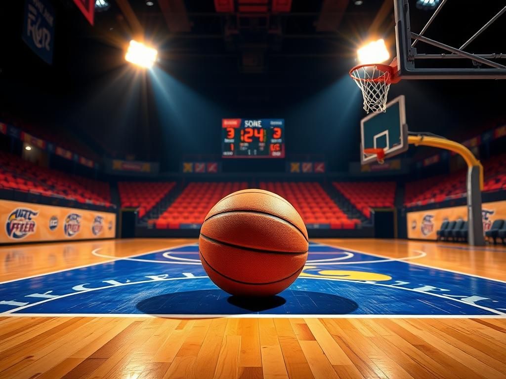 Flick International Basketball court with ball and vibrant team colors representing Indiana Fever and Golden State Valkyries