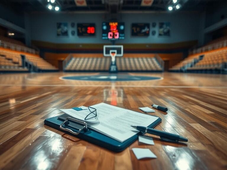 Flick International An overturned clipboard on a basketball court during a tense moment in a WNBA game