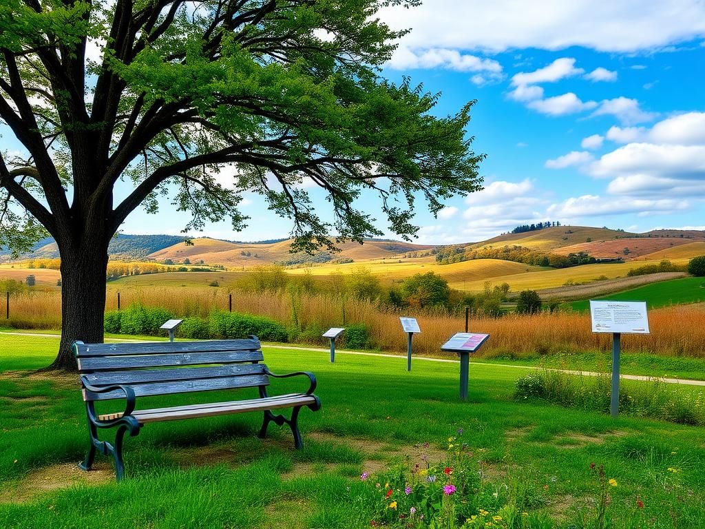 Flick International A serene outdoor scene at St. Cin Park in St. Louis, featuring a weathered park bench under a leafy tree.