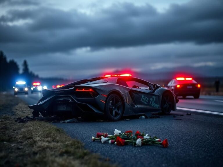 Flick International Charred Lamborghini on the highway after deadly crash involving Diogo Jota