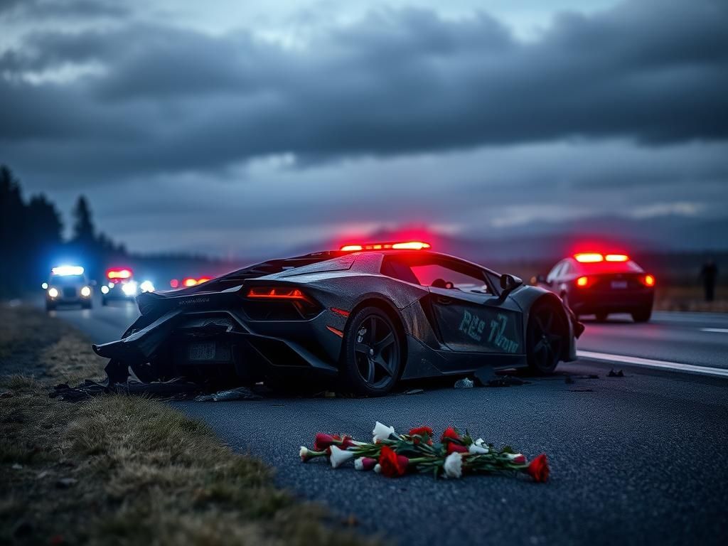 Flick International Charred Lamborghini on the highway after deadly crash involving Diogo Jota