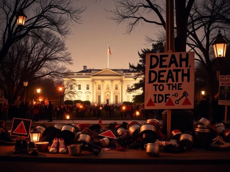 Flick International Protest scene in Washington, D.C. with signs condemning the IDF