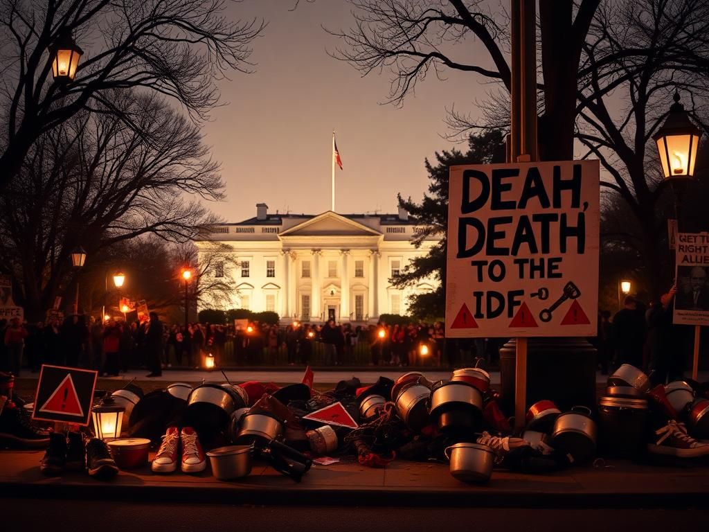 Flick International Protest scene in Washington, D.C. with signs condemning the IDF